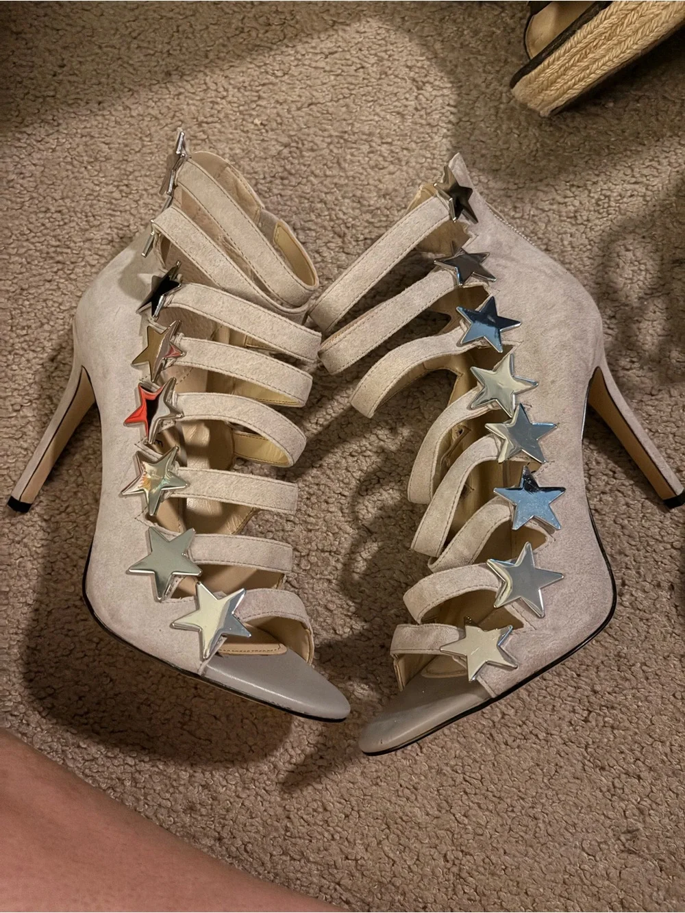 Katy Perry Collections Beige Suede Star-Embellished Strappy Heels